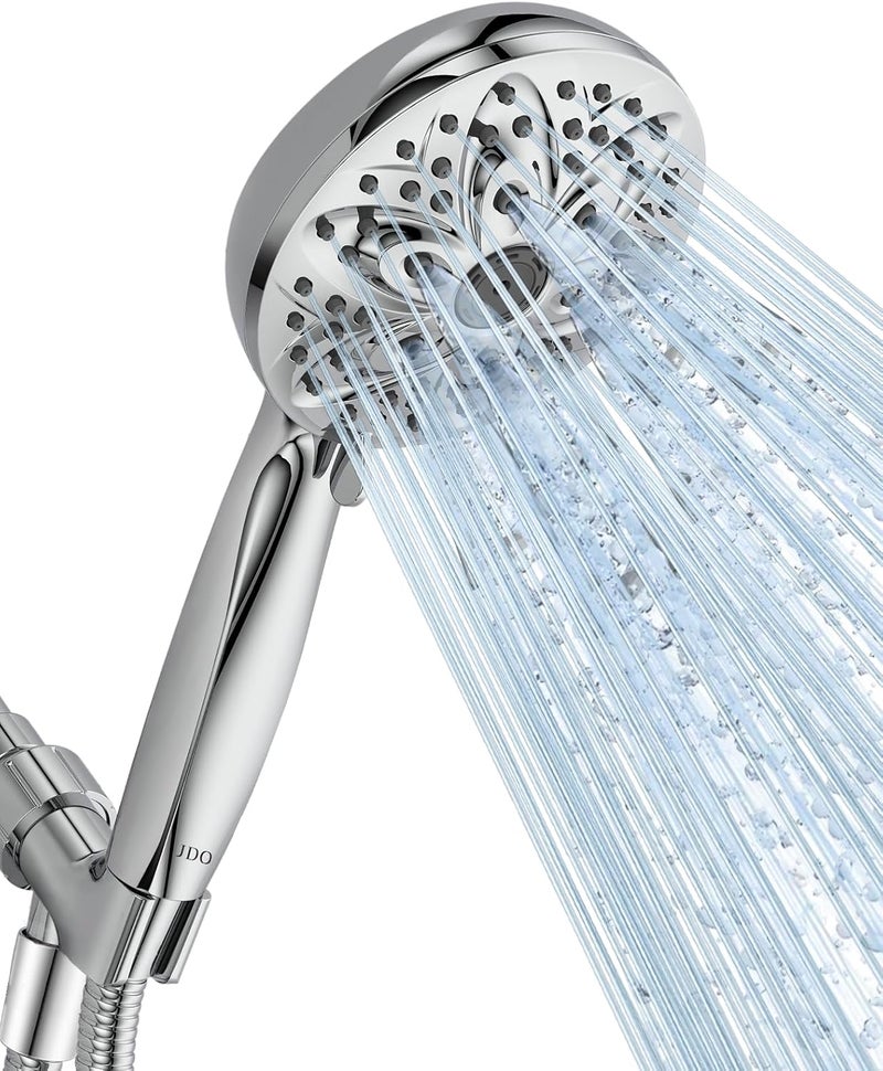JDO 6-Setting Shower Head with Handheld, High Pressure Hand held Shower Head, 4.7 Inch Chrome Detachable Showerhead Set with 59 Inch Stainless Steel Hose and Adjustable Showerhead Holder - Image 1